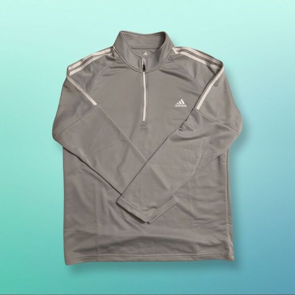 NWT Adidas Golf Men’s Grey 3 Stripe 1/4 zip Pullover - Picture 7 of 8